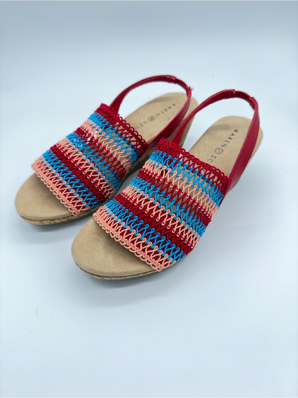 Karen Scott Red, Blue and Peach Woven Slingback Sandals